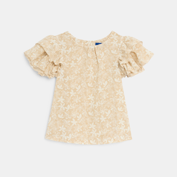 بلوزة مطبوع عليها بأكمام مكشكشة اللون بيج للفتيات